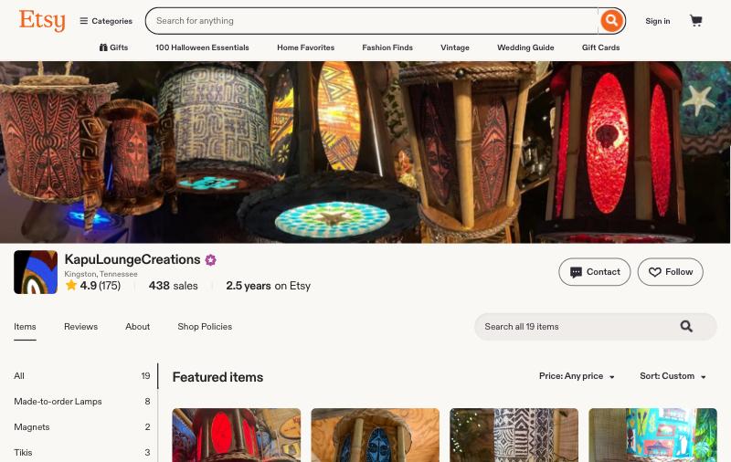 The Kapu Creations Etsy shop before its own store