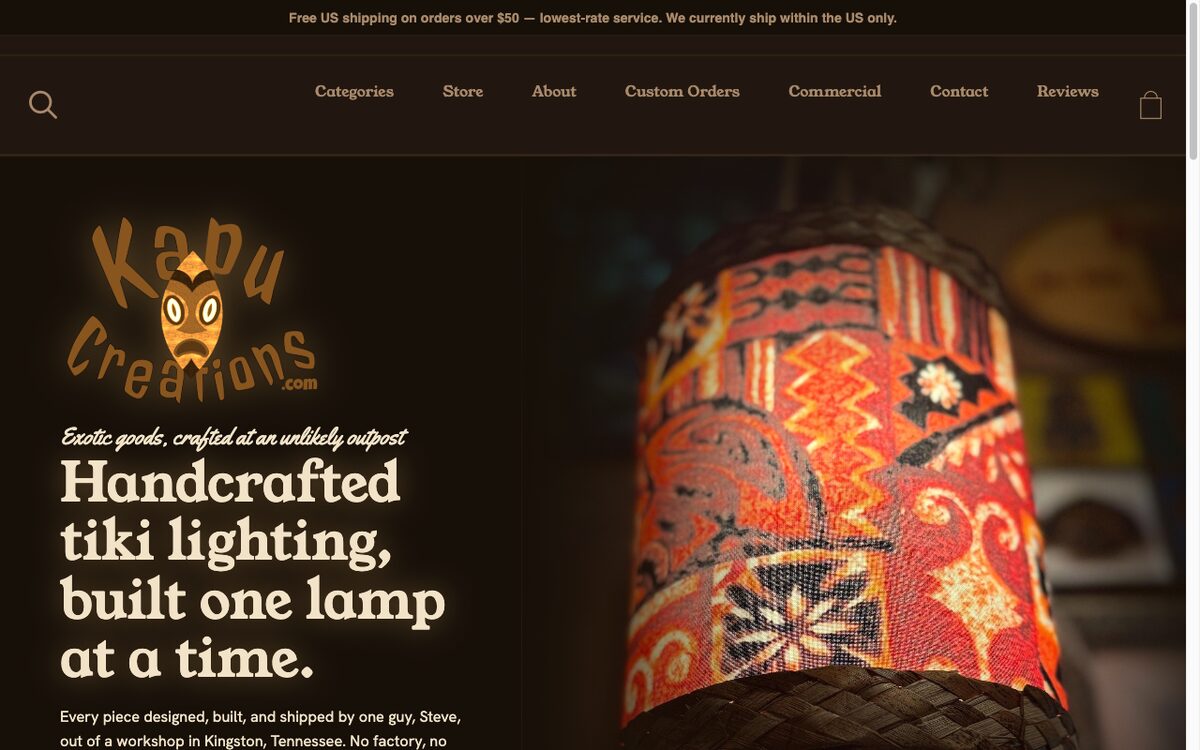 Kapu Creations home page on IndieMade